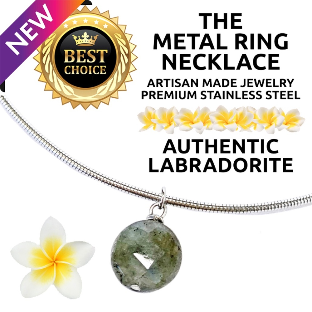 Island Sunset Artisan The Metal Ring Necklace-LABRADORITE COIN